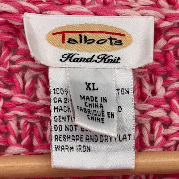 Talbots Womens Hand-Knit chunky Pink Cardigan Sweater size XL 100% Cotton - Picture 8 of 13